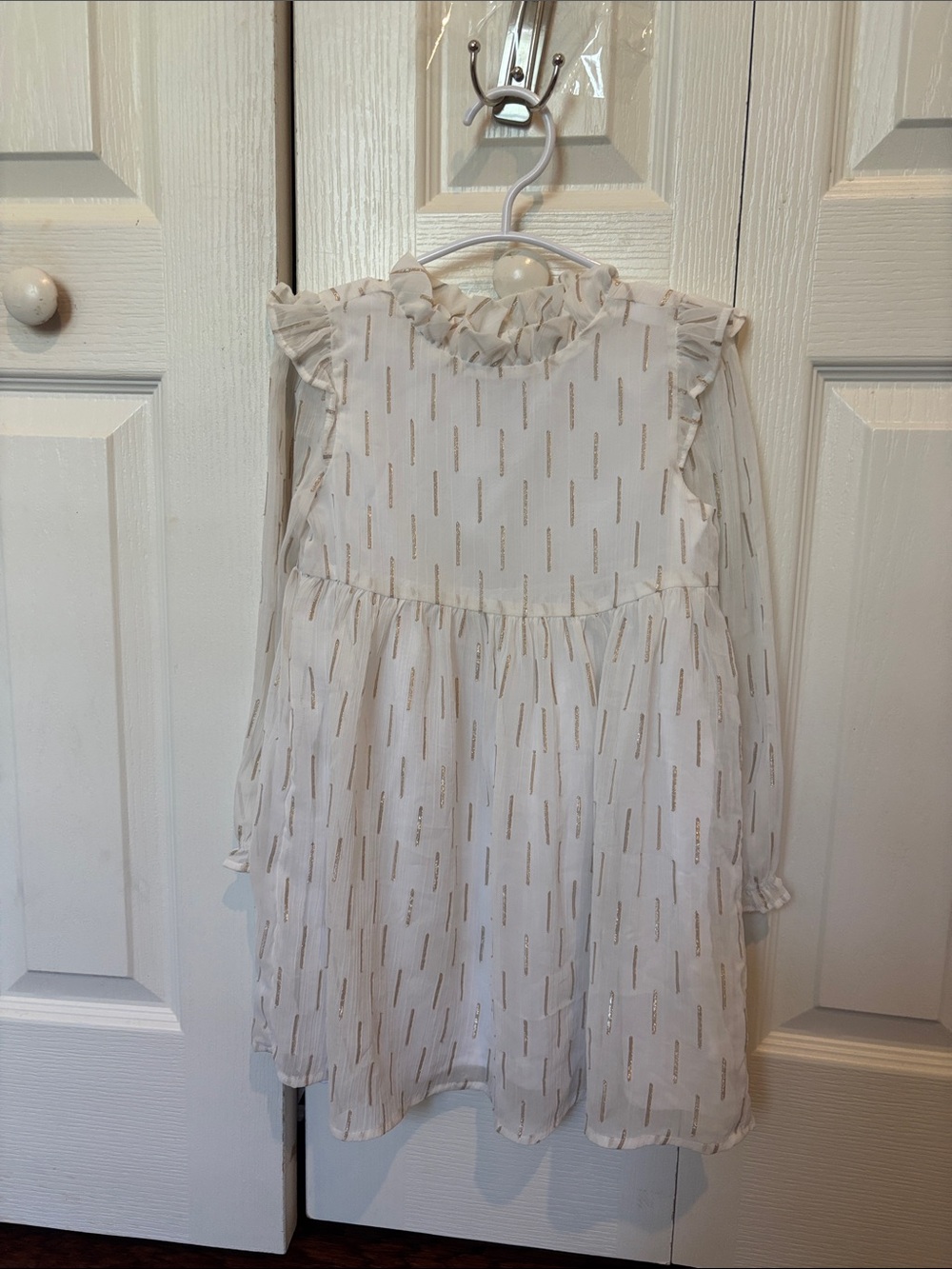 Janie and Jack White Dress with Gold Stripe Accents